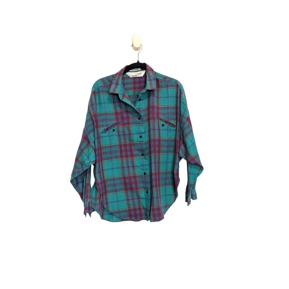 DIANE VON‎ FURSTENBERG Green Plaid Button Down Top Womens Size 12 - Picture 6 of 9